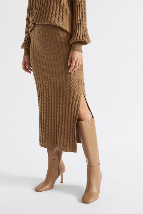 Mini Cable Knit Midi Skirt  Deep Brass  hi-res