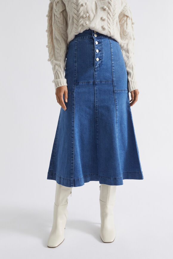 Denim Swing Button Fly Skirt  Slate Blue Denim  hi-res