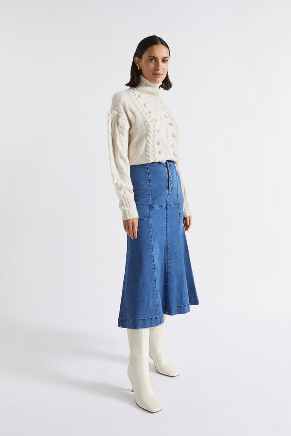 Denim Swing Button Fly Skirt  Slate Blue Denim  hi-res