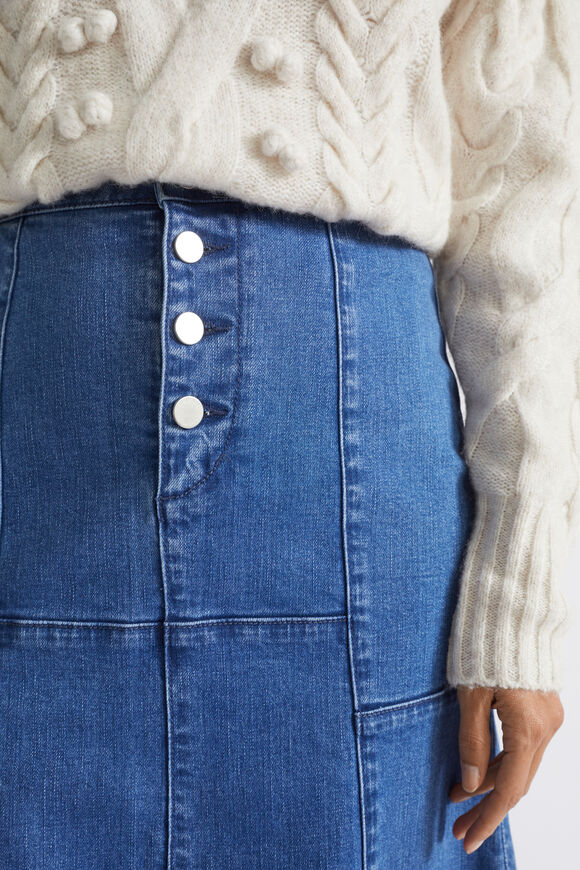 Denim Swing Button Fly Skirt  Slate Blue Denim  hi-res