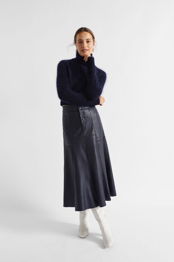 Leather Button Midi Skirt  Midnight Sky  hi-res