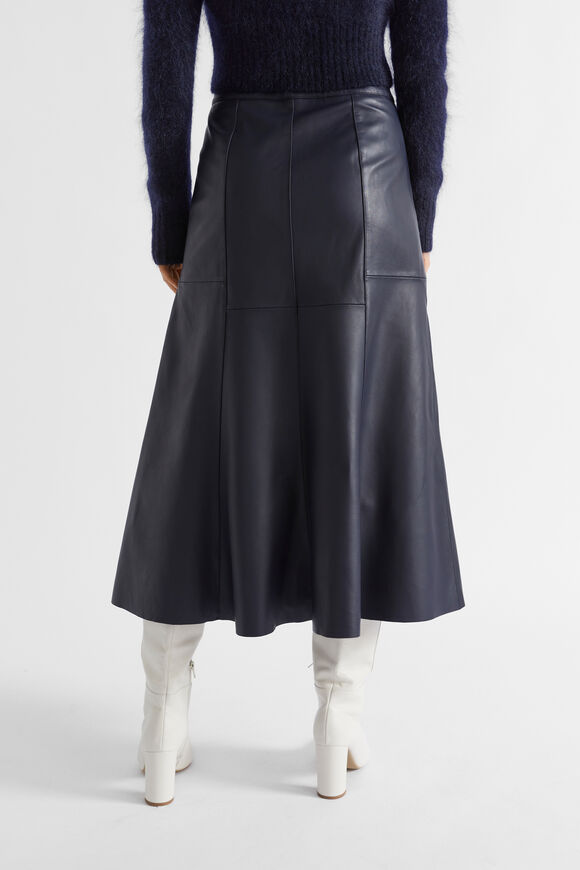 Leather Button Midi Skirt  Midnight Sky  hi-res
