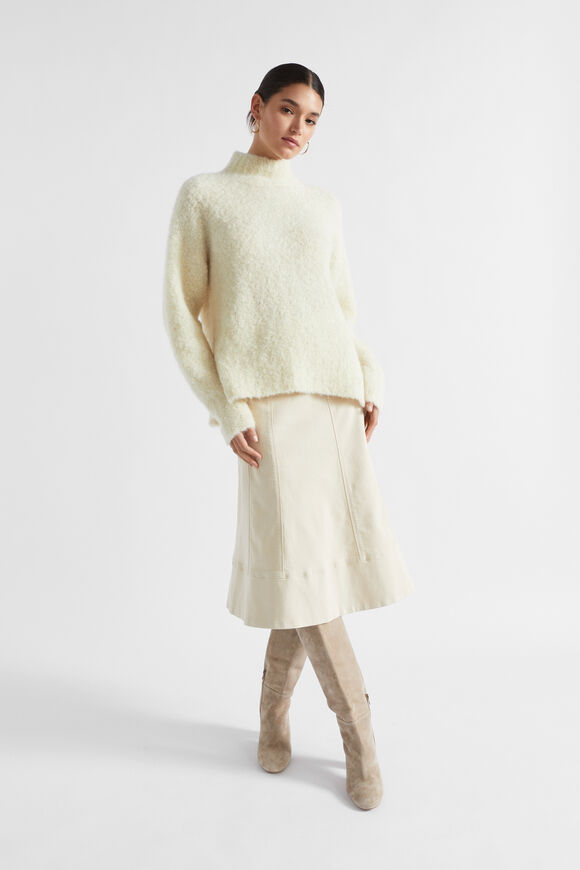 Denim Seam Panel Swing Skirt  Vanilla Cream  hi-res