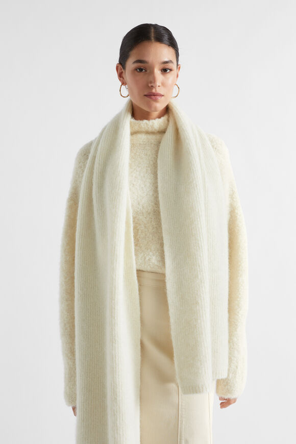 Fluffy Rib Knit Scarf  Vanilla Cream  hi-res