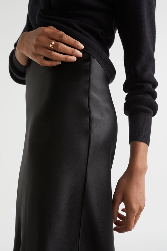 Satin Slip Midi Skirt  Black  hi-res