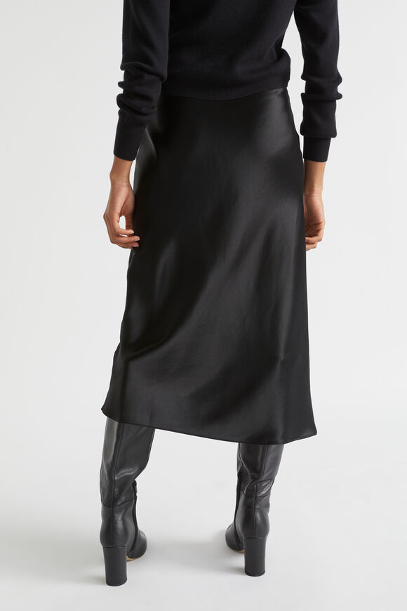 Satin Slip Midi Skirt  Black  hi-res