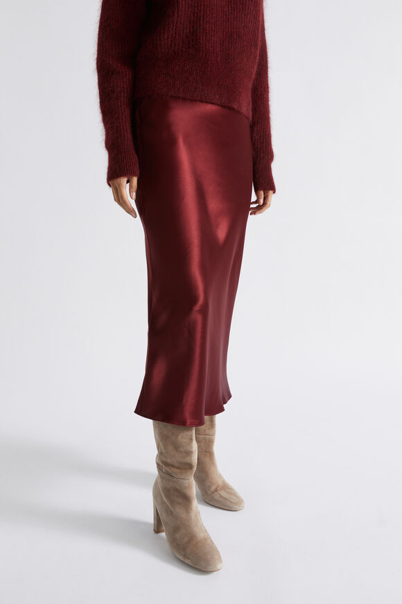 Satin Slip Midi Skirt  Sangria  hi-res