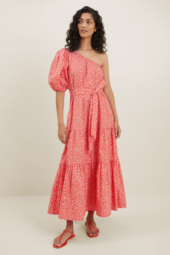 Ditsy One Shoulder Maxi Dress  Chilli Red Ditsy  hi-res