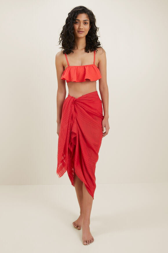 Textured Ruffle Bikini  Chilli Red  hi-res