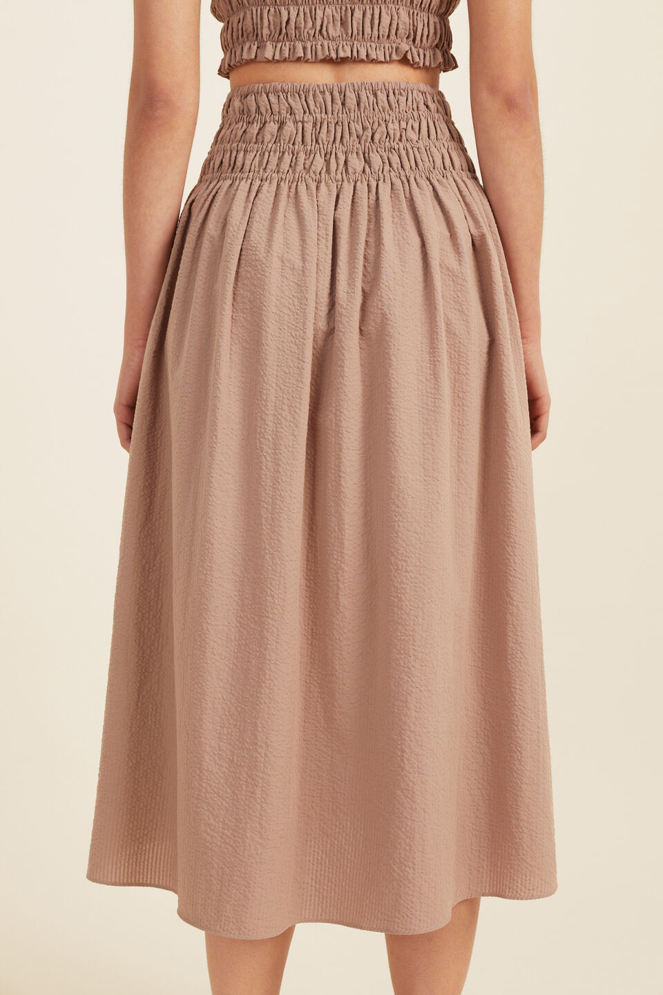 Self Stripe Ruched Midi Skirt  Mocha Brown