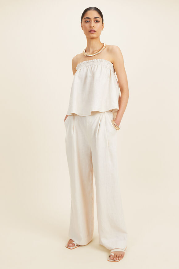 Linen Button Palazzo Pant  Natural Wood  hi-res