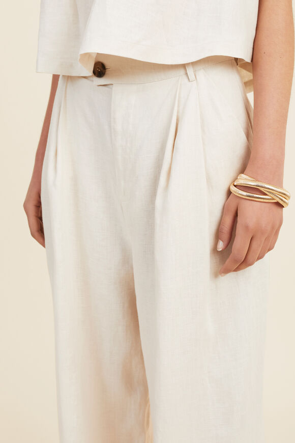 Linen Button Palazzo Pant  Natural Wood  hi-res