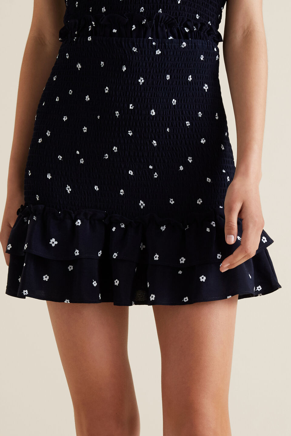 Shirred Floral Skirt  