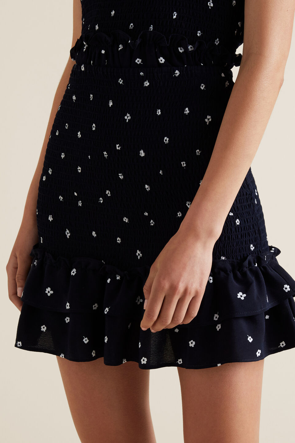 Shirred Floral Skirt  