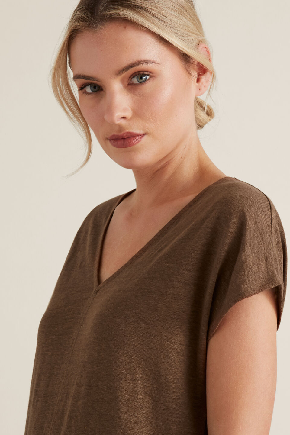 V Neck Linen Tee  