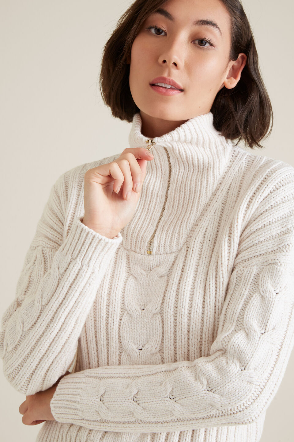 Cable Knit Zip Sweater  