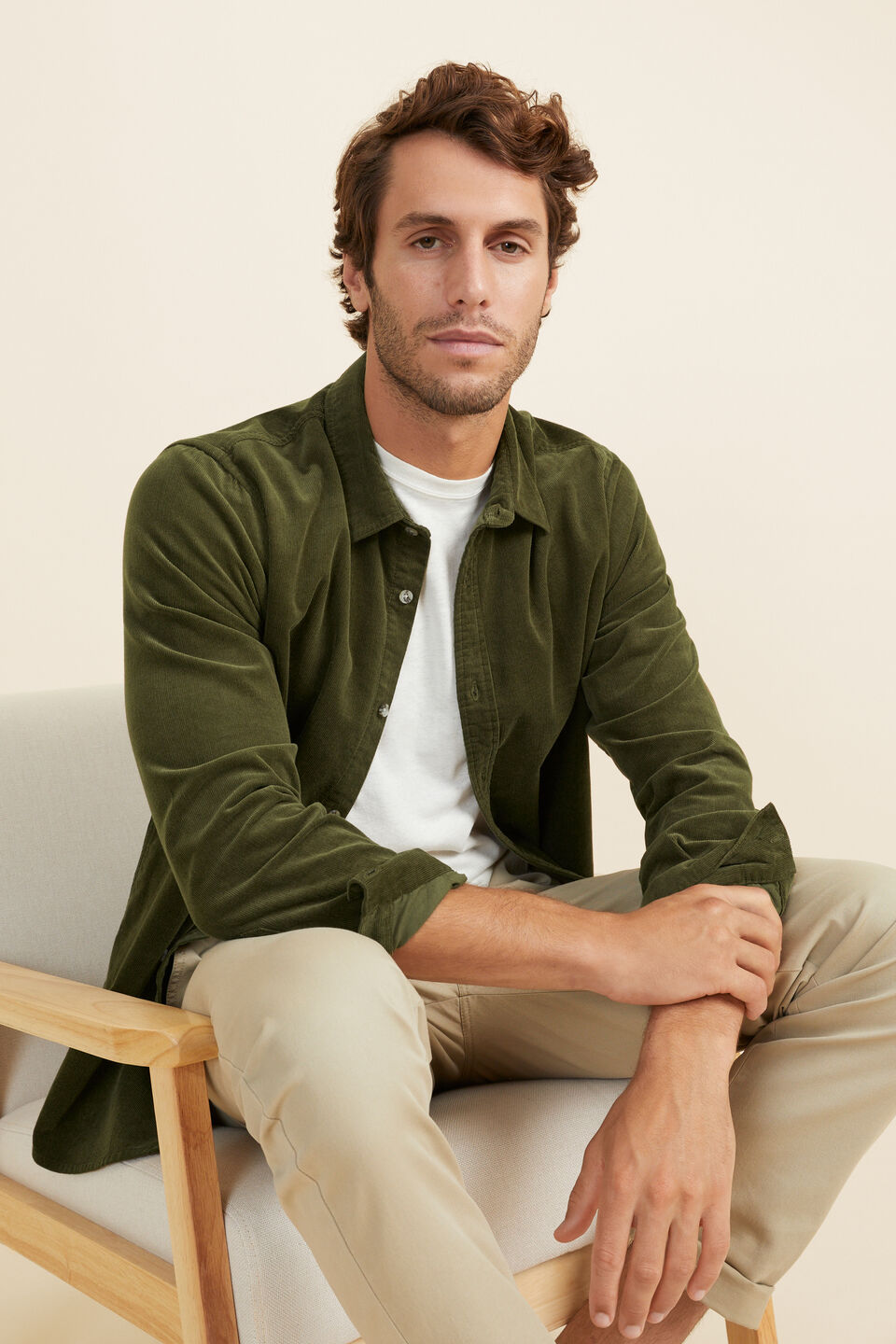 Mens Cord Shirt   Army Green