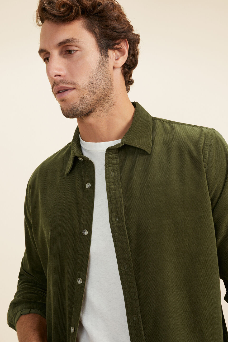Mens Cord Shirt   Army Green