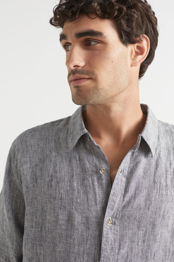 Mens Linen Shirt  Midnight Stripe  hi-res
