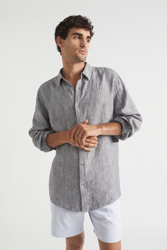 Mens Linen Shirt  Midnight Stripe  hi-res
