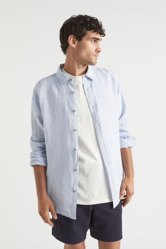 Mens Linen Shirt  Powder Blue  hi-res