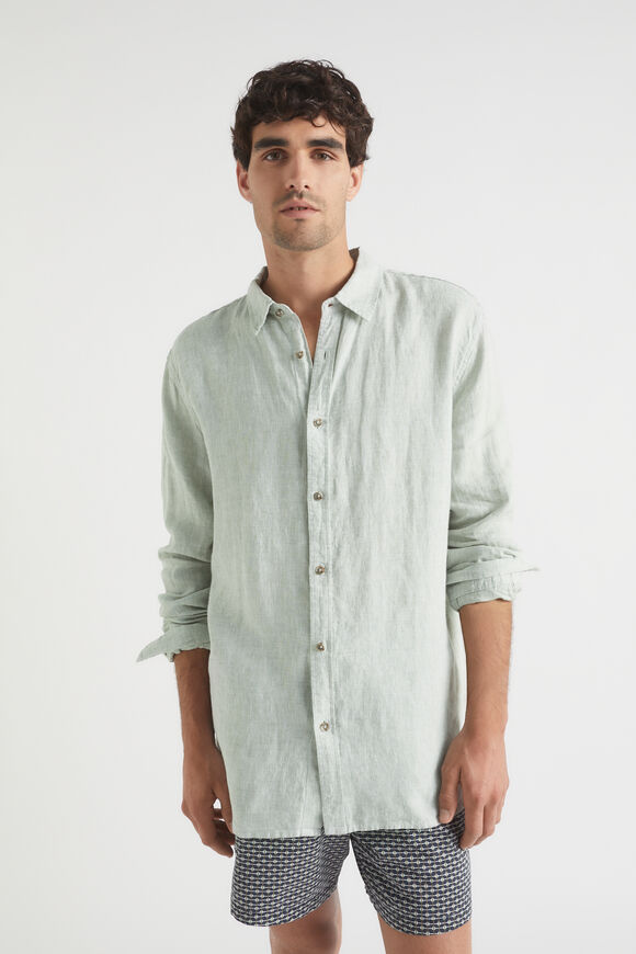 Mens Linen Shirt  Sea Mist  hi-res