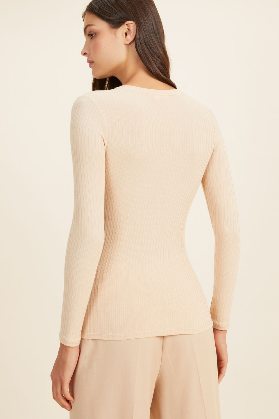 Core Rib Long Sleeve Top  Champagne Beige