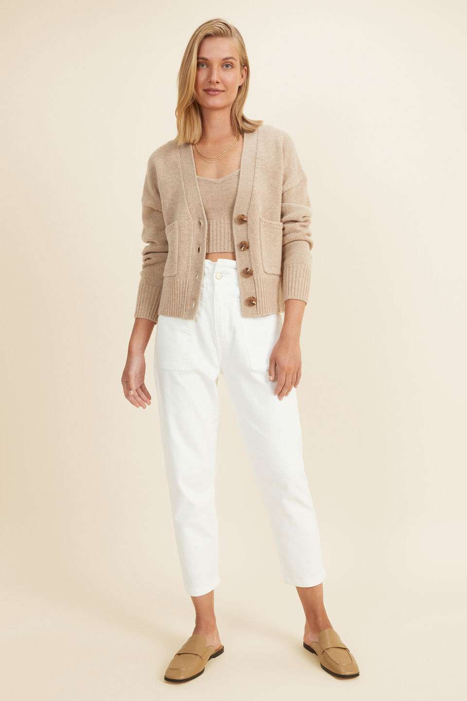 Merino Wool Crop Top  Champagne Beige Marle
