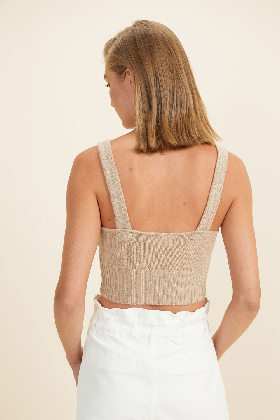 Merino Wool Crop Top  Champagne Beige Marle