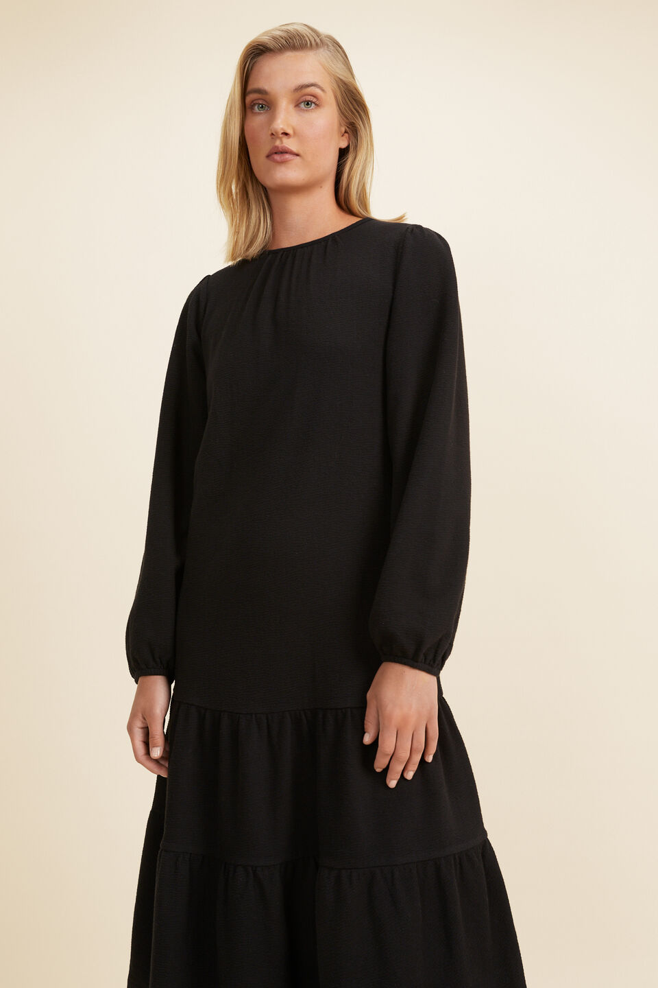 Jersey Tiered Midi Dress  Black