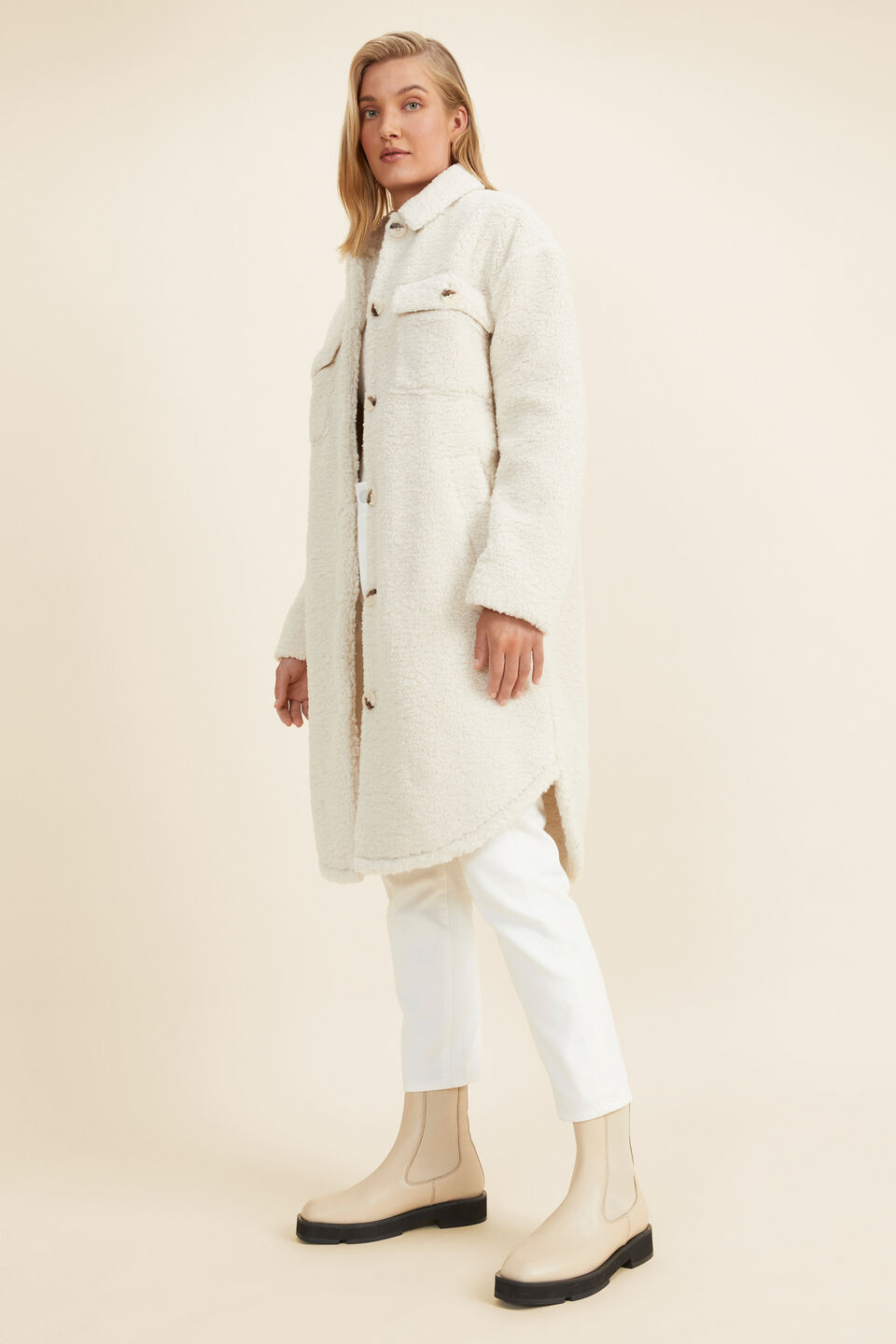 Longline Teddy Coat  Oat
