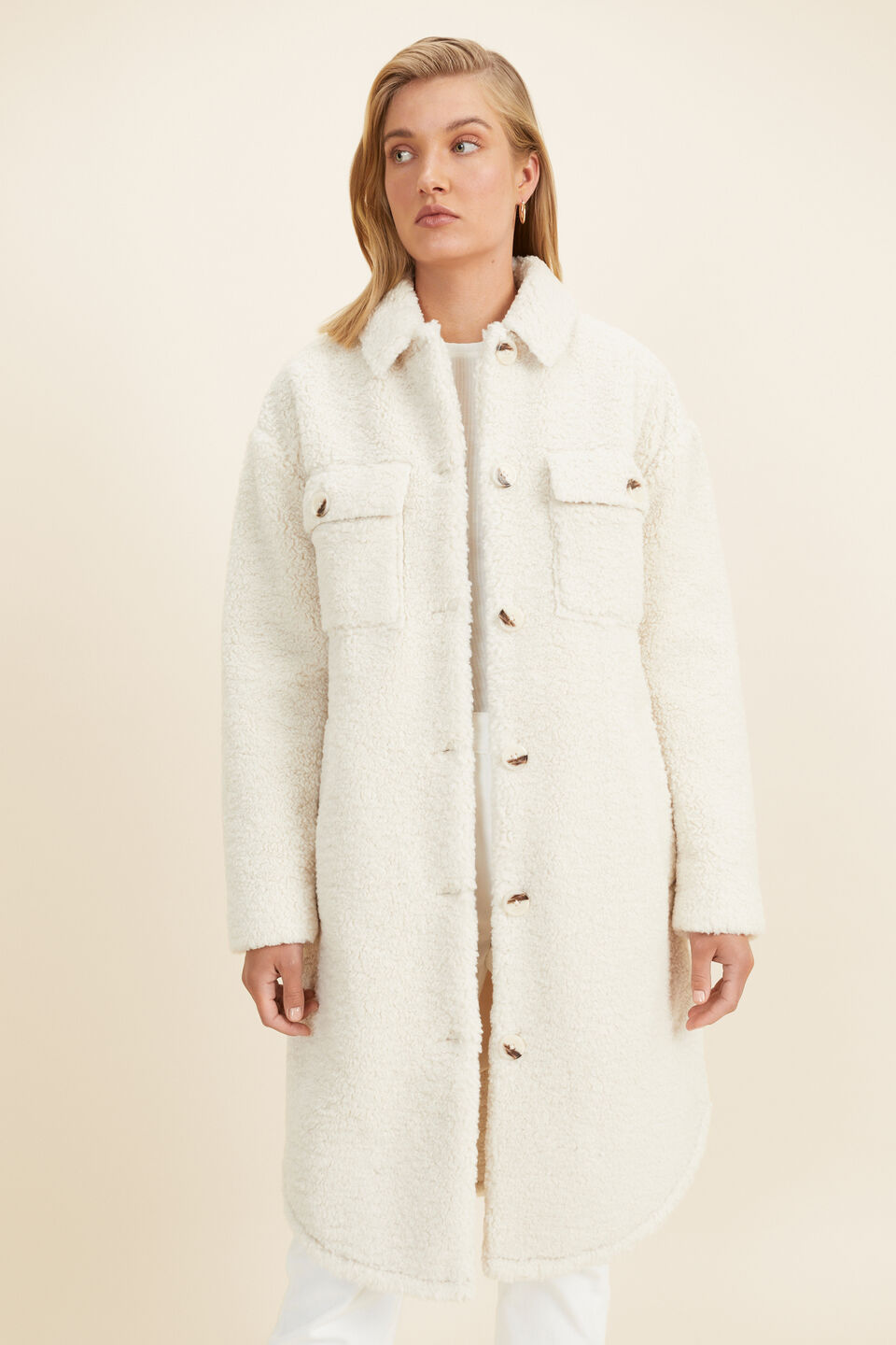 Longline Teddy Coat  Oat