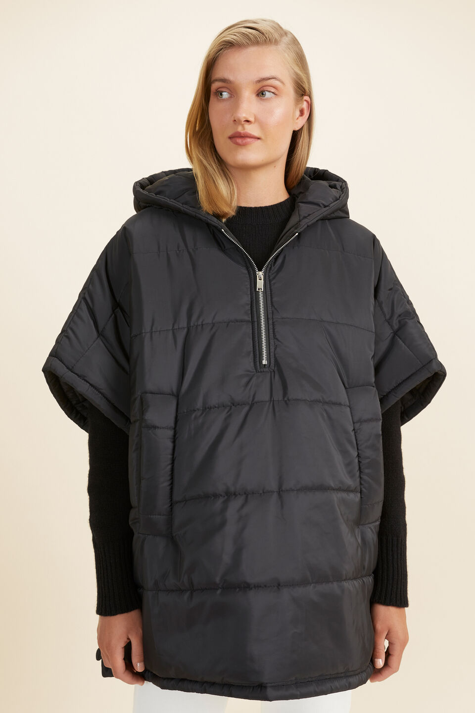 Quilted Leisure Poncho  Black