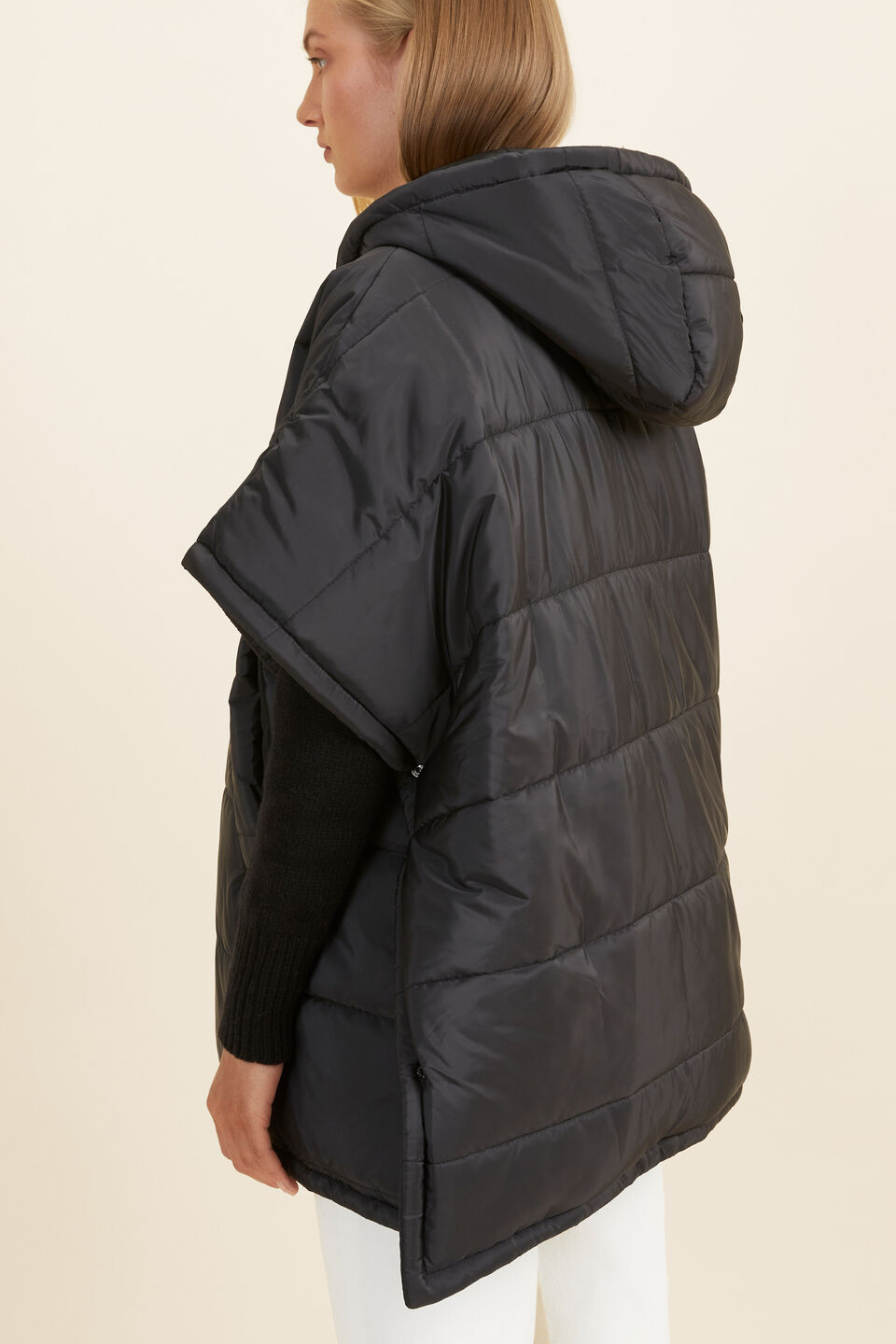 Quilted Leisure Poncho  Black