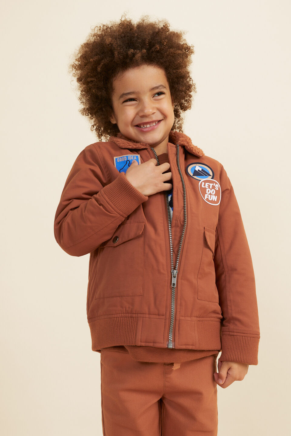 Patched Bomber Jacket  Rust Brown