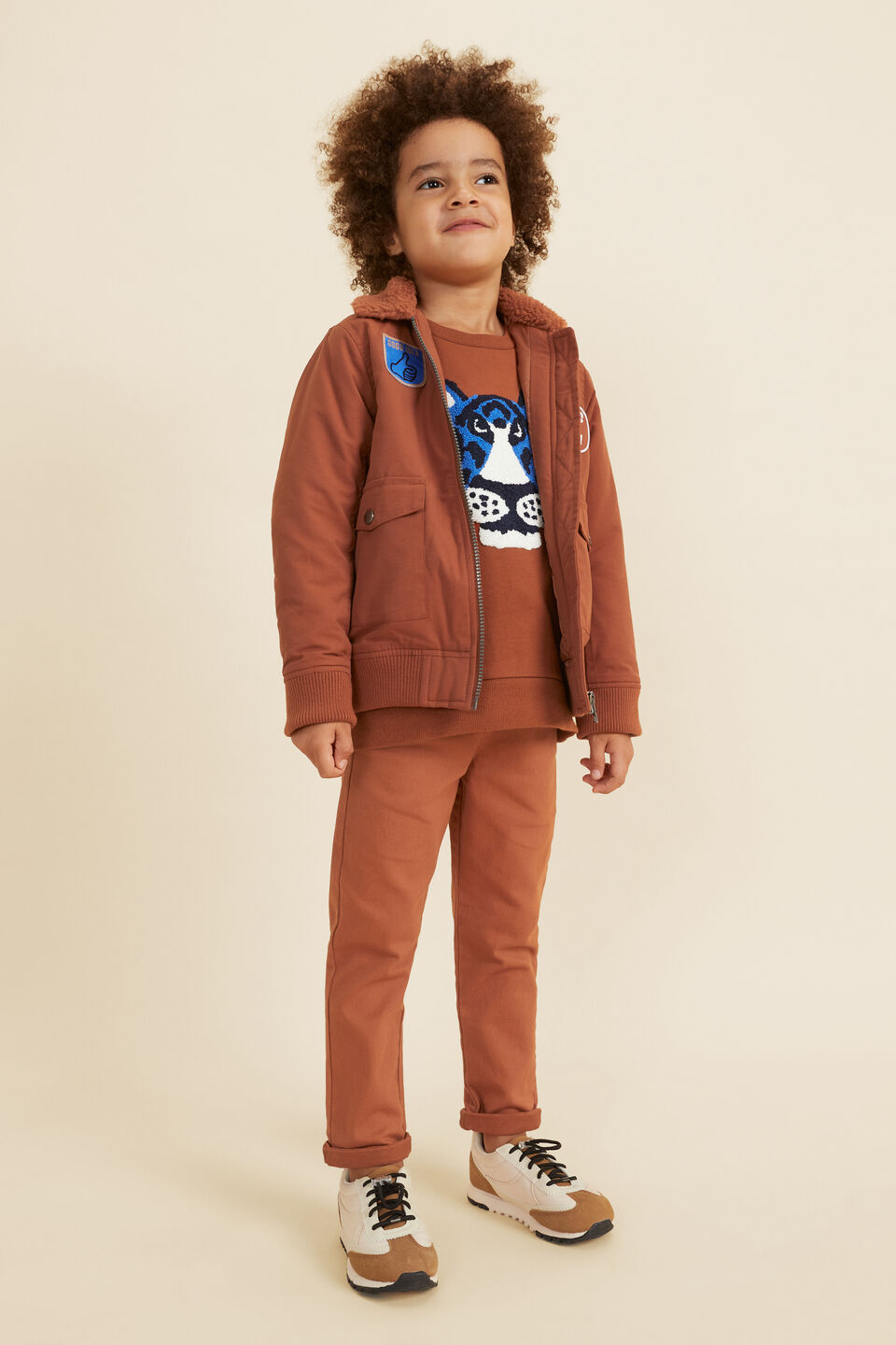 Patched Bomber Jacket  Rust Brown
