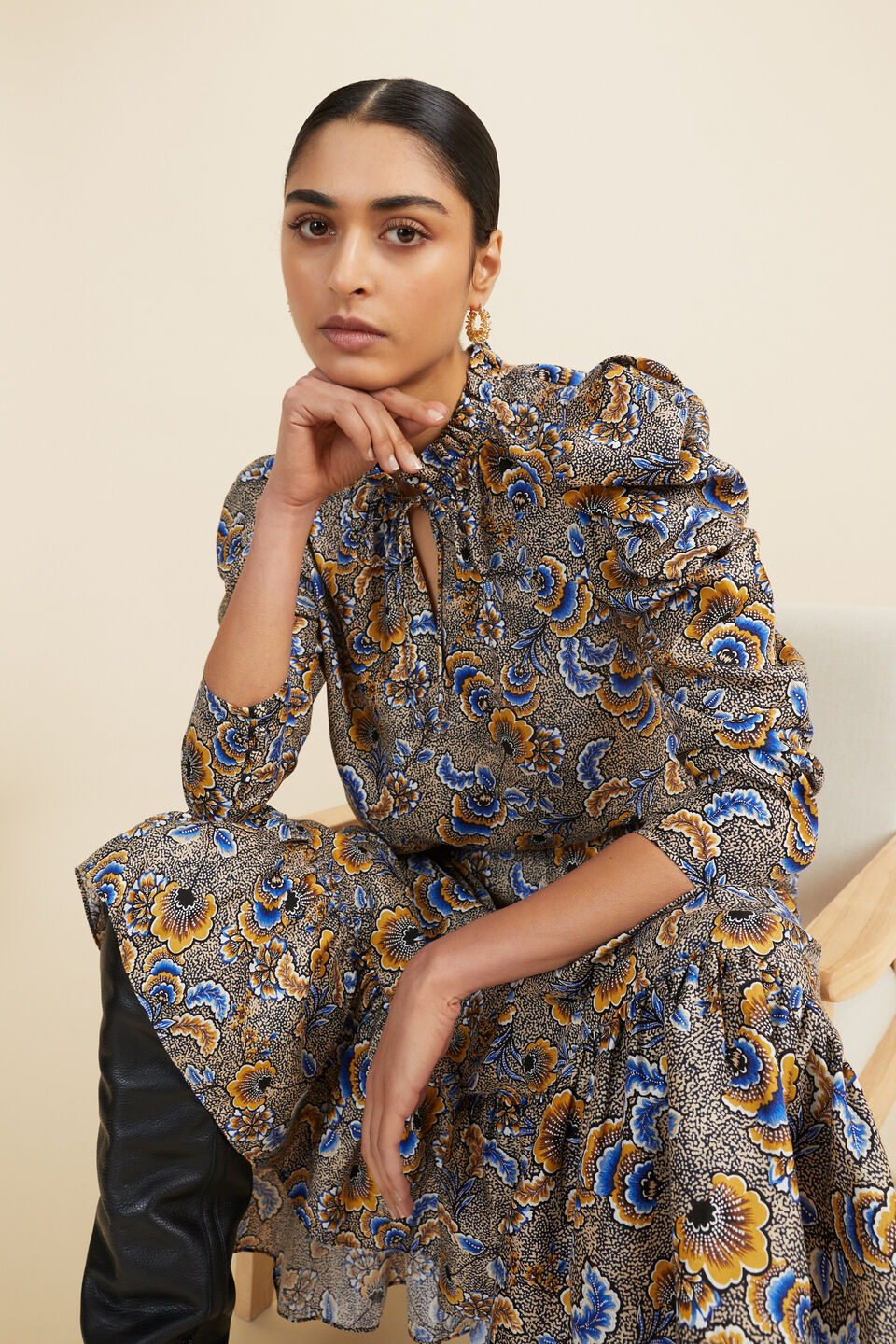 Floral Puff Sleeve Blouse  Turmeric Floral