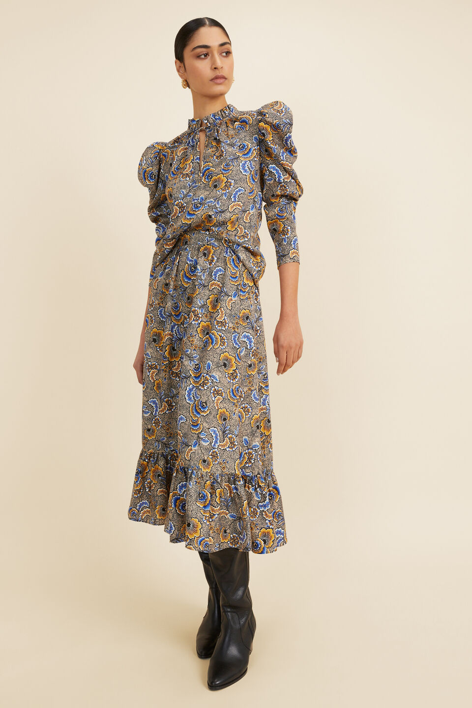 Floral Puff Sleeve Blouse  Turmeric Floral