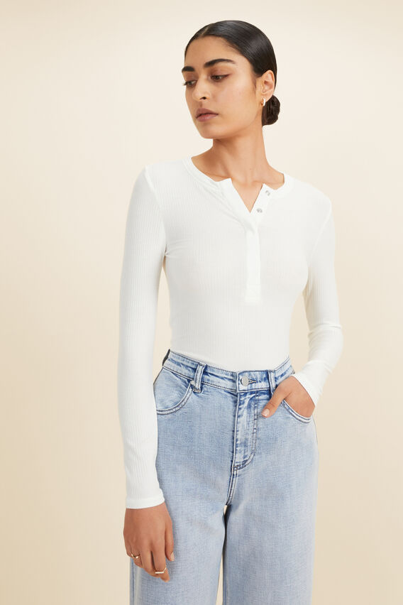 Henley Rib Layering Top   Cloud Cream  hi-res