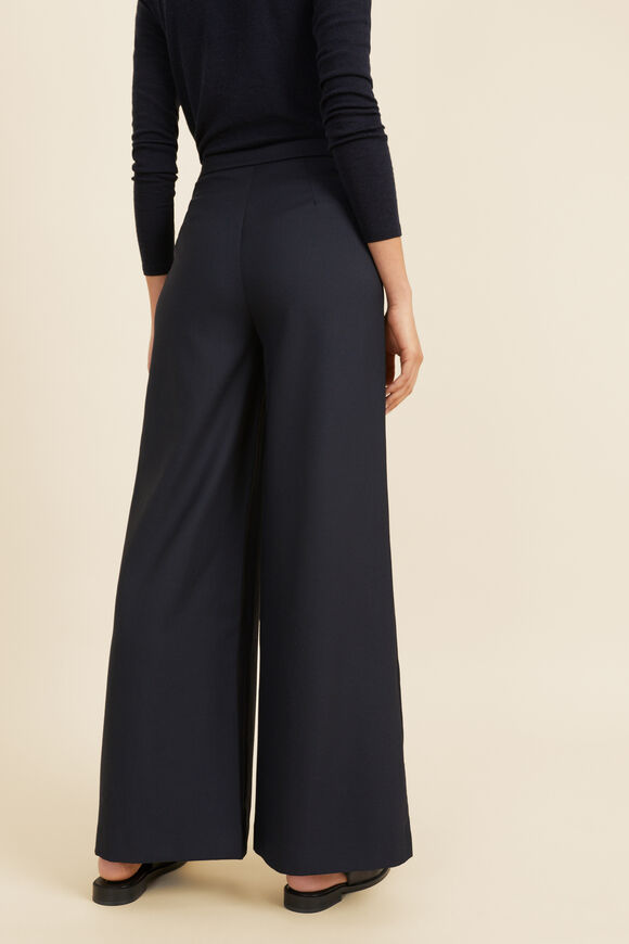 Wool Blend High Palazzo Pant  Deep Navy  hi-res