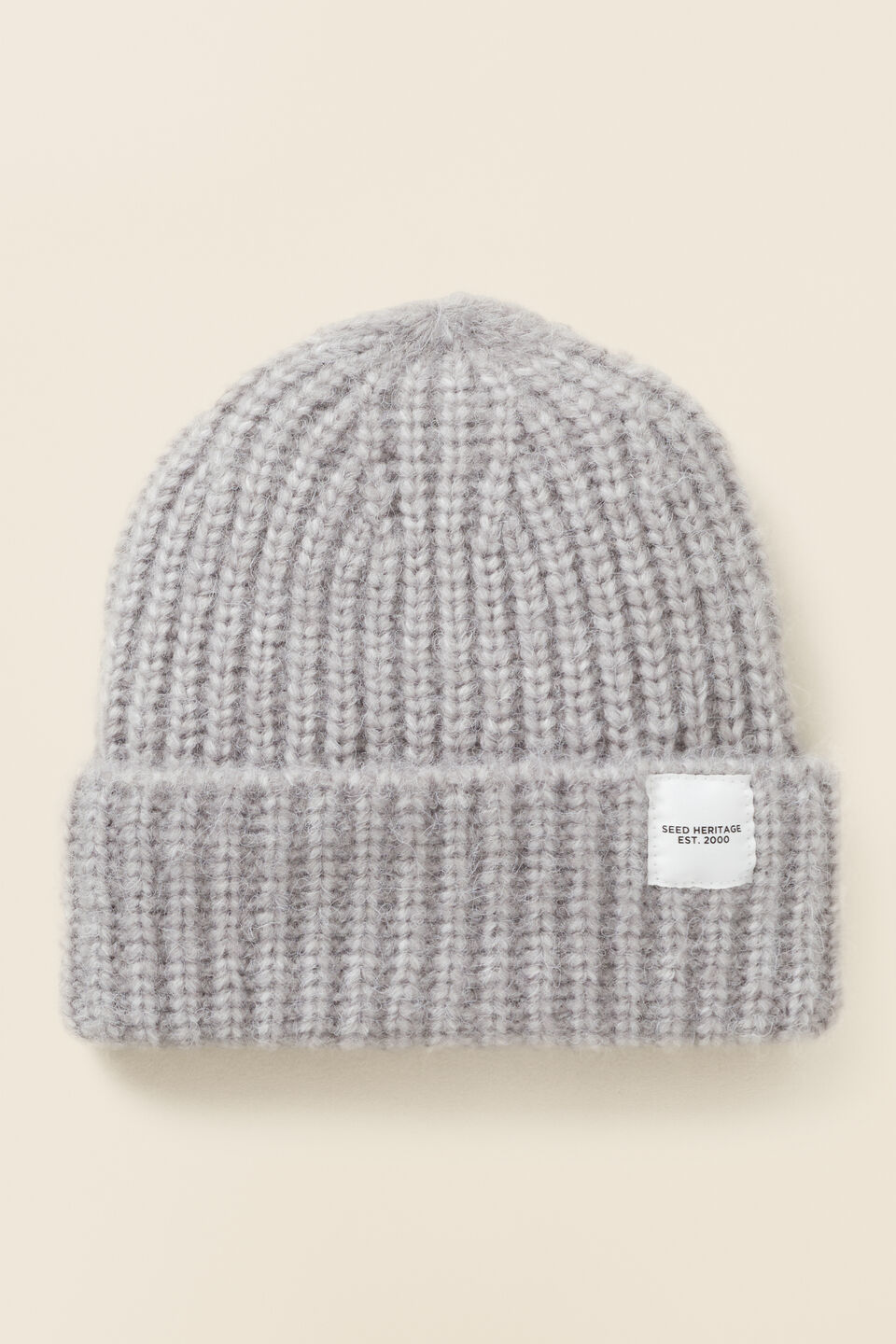 Chunky Knit Turnup Beanie  Silver Marle
