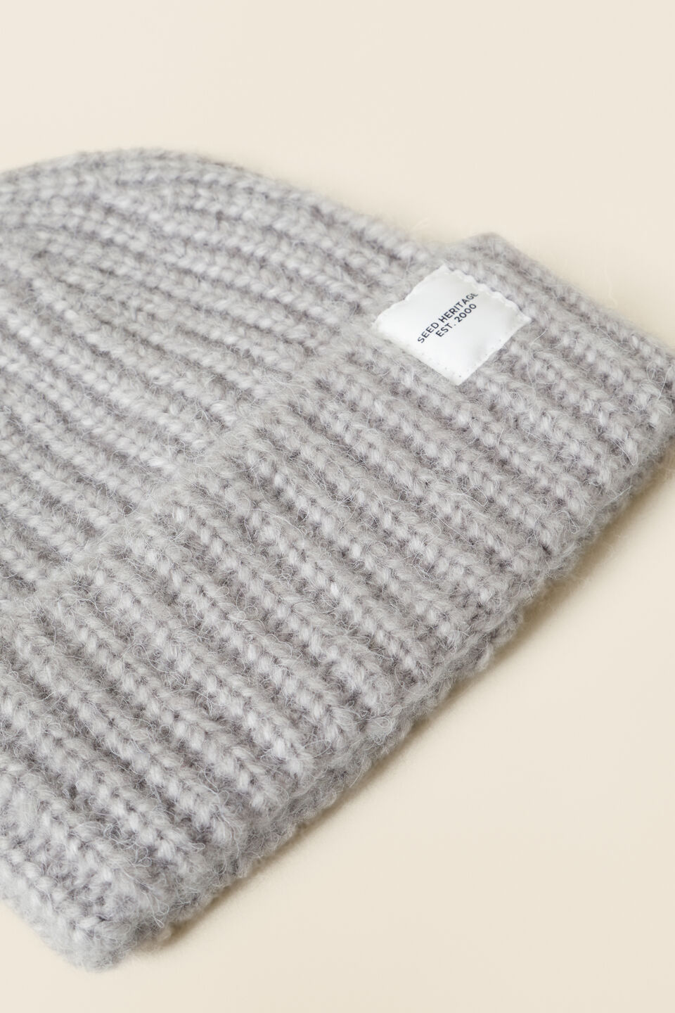 Chunky Knit Turnup Beanie  Silver Marle