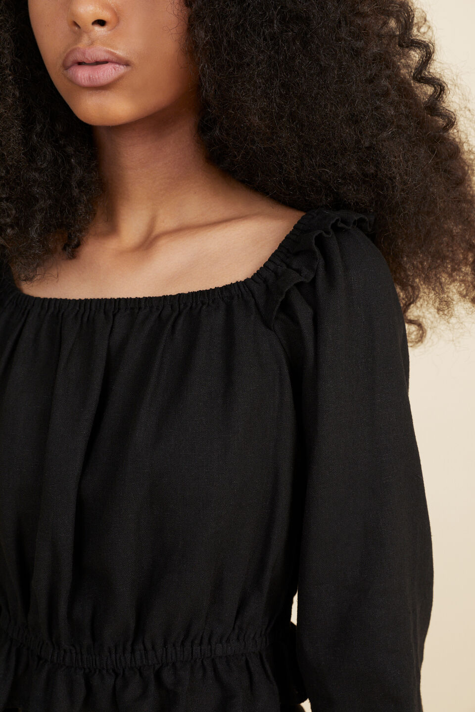 Linen Frill Top  Black
