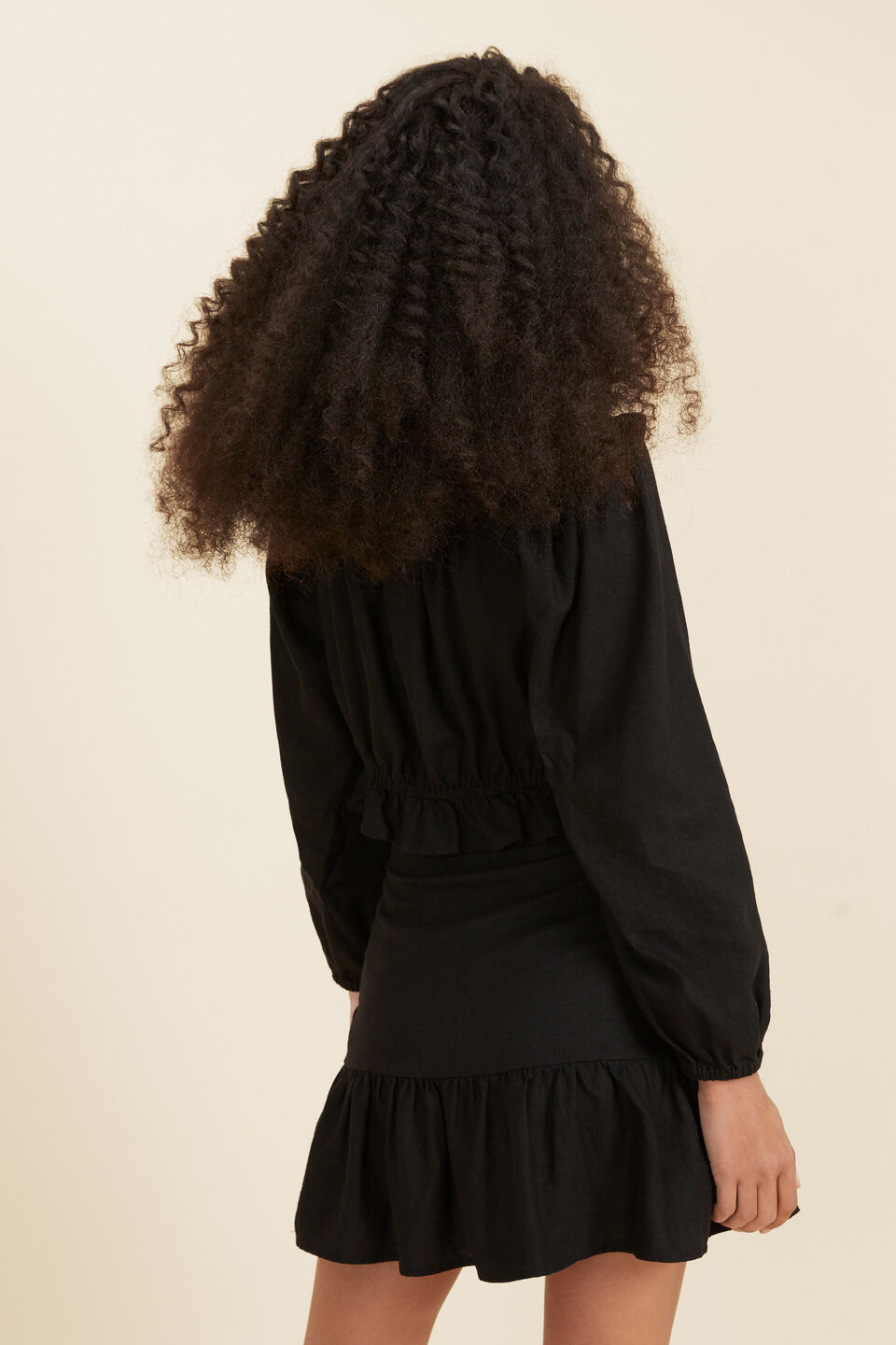Linen Frill Top  Black