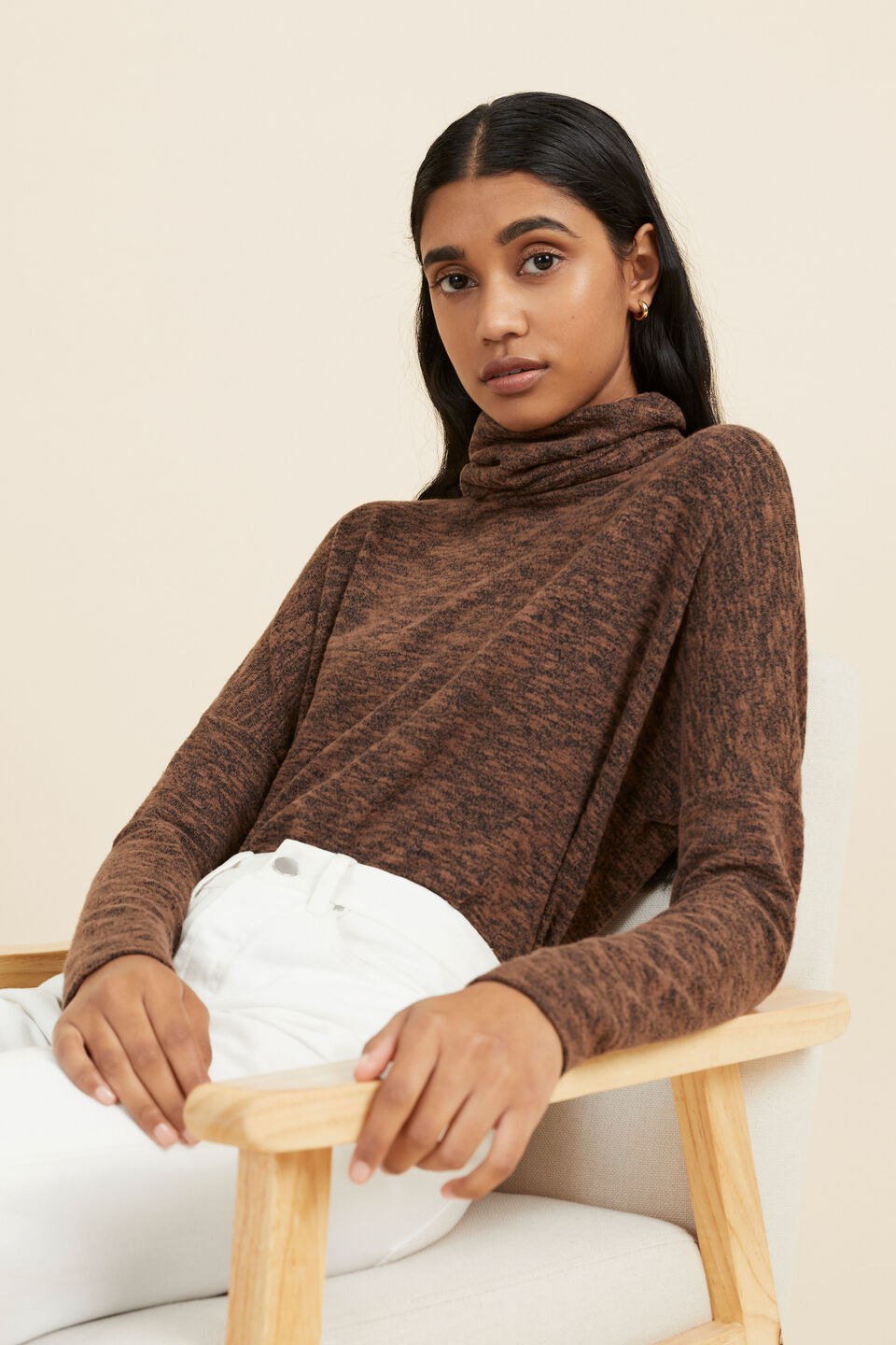 Supersoft Cowl Neck Top  Coconut Brown Twist