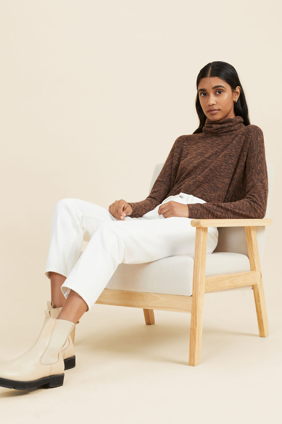 Supersoft Cowl Neck Top  Coconut Brown Twist