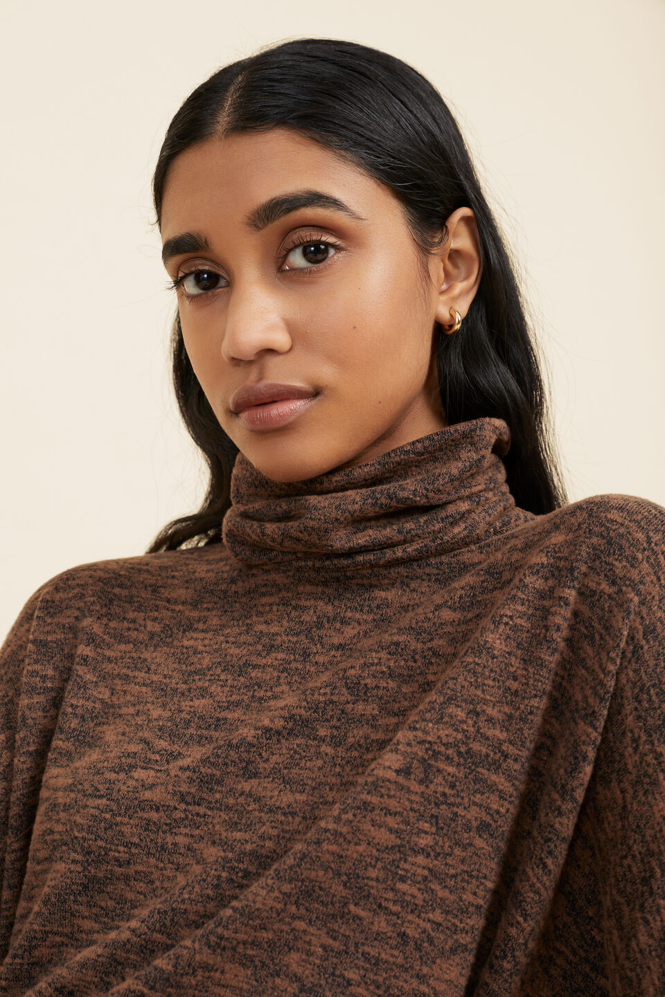 Supersoft Cowl Neck Top  Coconut Brown Twist