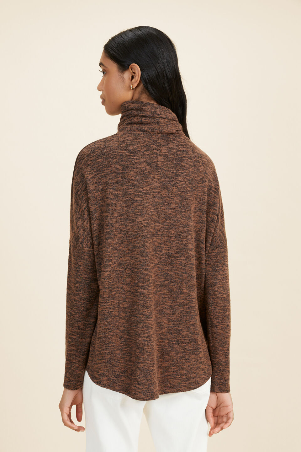 Supersoft Cowl Neck Top  Coconut Brown Twist