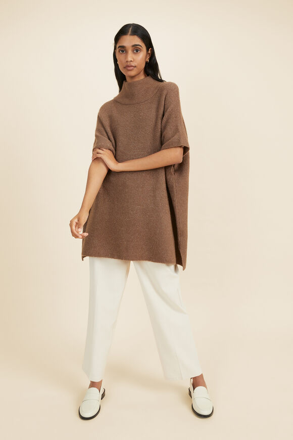 Wool Blend Poncho  Biscuit Marle  hi-res