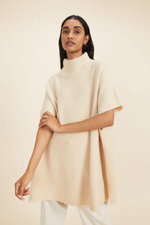 Wool Blend Poncho  Pebble Cream Marle  hi-res